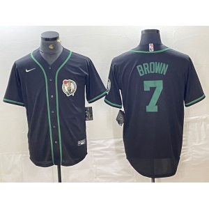 Men's Boston Celtics #7 Jaylen Brown Black With Patch Cool Base Stitched Baseball Jersey