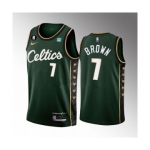 Men's Boston Celtics #7 Jaylen Brown Green 2022-23 City Edition No.6 Patch Stitched Basketball Jersey