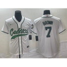 Men's Boston Celtics #7 Jaylen Brown White With Patch Stitched Baseball Jersey