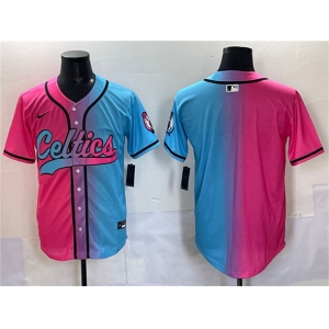 Men's Boston Celtics Blank Pink Blue Limited Stitched Baseball Jersey