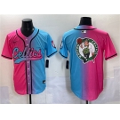 Men's Boston Celtics Team Big Logo Pink Blue Limited Stitched Baseball Jersey