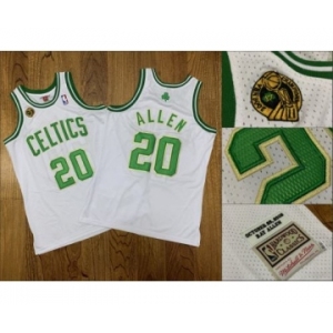 Men's Celtics #20 Ray Allen White 2007-08 Champions Patch Stitched Hardwood Classics Jersey
