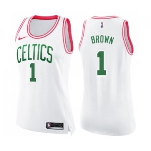 Women's Nike Boston Celtics #1 Walter Brown Swingman White Pink Fashion NBA Jersey