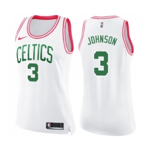 Women's Nike Boston Celtics #3 Dennis Johnson Swingman White Pink Fashion NBA Jersey