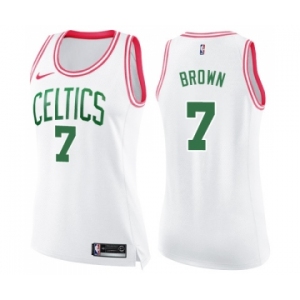 Women's Nike Boston Celtics #7 Jaylen Brown Swingman White Pink Fashion NBA Jersey