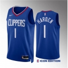 Men's Los Angeles Clippers #1 James Harden Blue Icon Edition Stitched Jersey