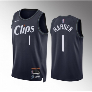 Men's Los Angeles Clippers #1 James Harden Navy 2023-24 City Edition Stitched Jersey