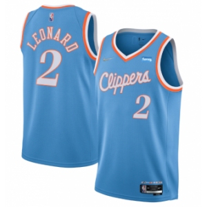 Men's Los Angeles Clippers #2 Kawhi Leonard Light Blue 2021-22 City Edition 75th Anniversary Stitched Basketball Jersey