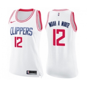 Women's Nike Los Angeles Clippers #12 Luc Mbah a Moute Swingman White Pink Fashion NBA Jersey