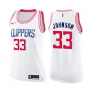 Women's Nike Los Angeles Clippers #33 Wesley Johnson Swingman White Pink Fashion NBA Jersey