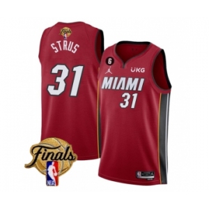 Men's Miami Heat #31 Max Strus Red 2023 Finals Statement Edition With NO.6 Patch Stitched Basketball Jersey