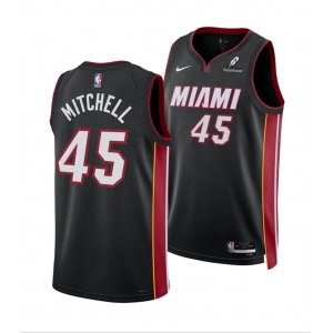 Men's Miami Heat #45 Davion Mitchell Black 2025 Icon Edition Swingman Stitched Basketball Jersey