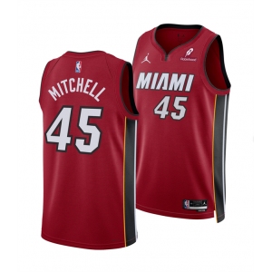 Men's Miami Heat #45 Davion Mitchell Red 2025 Statement Edition Swingman Stitched Basketball Jersey