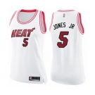 Women's Miami Heat #5 Derrick Jones Jr Swingman White Pink Fashion Basketball Jersey