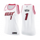 Women's Nike Miami Heat #1 Chris Bosh Swingman White Pink Fashion NBA Jersey