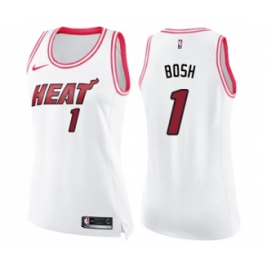 Women's Nike Miami Heat #1 Chris Bosh Swingman White Pink Fashion NBA Jersey