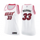 Women's Nike Miami Heat #33 Alonzo Mourning Swingman White Pink Fashion NBA Jersey