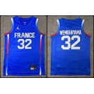 Men's #32 Victor Wembanyama Blue FR Stitched Basketball Jersey