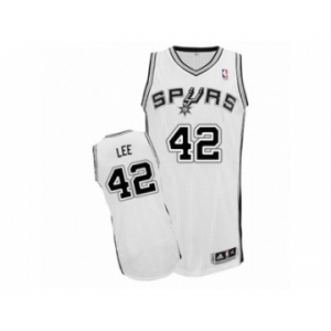 Men's Adidas San Antonio Spurs #42 David Lee Authentic White Home NBA Jersey