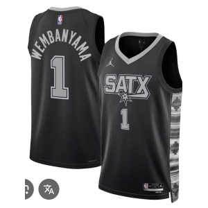 Men's San Antonio Spurs #1 Victor Wembanyama Black 2025 Statement Edition Stitched Basketball Jersey