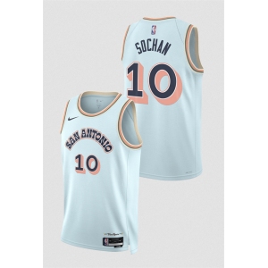 Men's San Antonio Spurs #10 Jeremy Sochan Light Blue 2024-25 City Edition Stitched Basketball Jersey