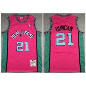 Men's San Antonio Spurs #21 Tim Duncan 1998-99 Pink Throwback Stitched Basketball Jersey