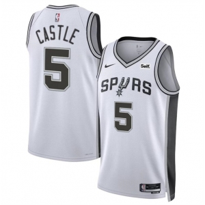 Men's San Antonio Spurs #5 Stephon Castle White Stitched Basketball Jersey