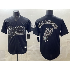 Men's San Antonio Spurs Team Big Logo Black Stitched Baseball Jersey