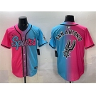 Men's San Antonio Spurs Team Big Logo Pink Blue Limited Stitched Baseball Jersey