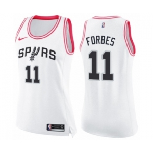 Women's Nike San Antonio Spurs #11 Bryn Forbes Swingman White Pink Fashion NBA Jersey