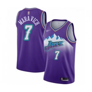 Men's Utah Jazz #7 Pete Maravich Authentic Purple Hardwood Classics Basketball Jersey