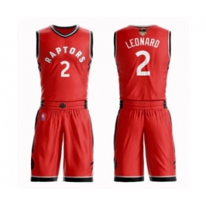 Men's Toronto Raptors #2 Kawhi Leonard Authentic Red 2019 Basketball Finals Bound Suit Jersey - Icon Edition