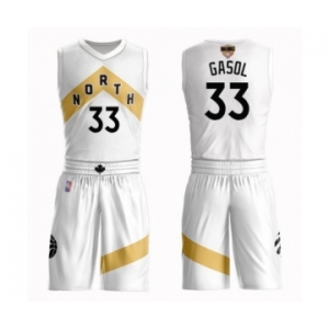 Men's Toronto Raptors #33 Marc Gasol Swingman White 2019 Basketball Finals Bound Suit Jersey - City Edition