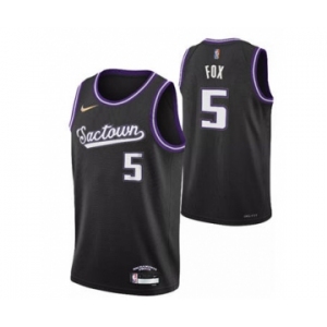 Men's Sacramento Kings #5 De'Aaron Fox 2021-2022 Black City Edition 75th Anniversary Stitched Basketball Jersey