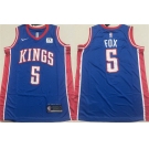 Men's Sacramento Kings #5 De'Aaron Fox Blue Stitched Jersey