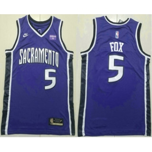 Men's Sacramento Kings #5 DeAaron Fox Purple 2024 City Edition Swingman Sponsor Stitched Jersey