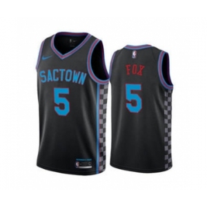 Men's Sacramento Kings Purple #5 De'Aaron Fox Black City Edition Sactown 2020-21 Stitched Basketball Jersey