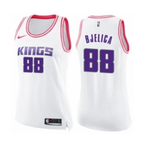 Women's Nike Sacramento Kings #88 Nemanja Bjelica Swingman White Pink Fashion NBA Jersey