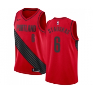 Men's Nike Portland Trail Blazers #6 Nik Stauskas Authentic Red NBA Jersey Statement Edition