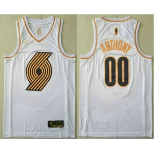 Men's Portland Trail Blazers #00 Carmelo Anthony White Golden Nike Swingman Stitched NBA Jersey