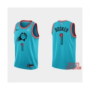 Men's Phoenix Suns #1 Devin Booker 2022-23 Blue City Edition Stitched Basketball Jersey
