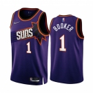 Men's Phoenix Suns #1 Devin Booker 2022-23 Purple 75th Anniversary Icon Edition Stitched Jersey