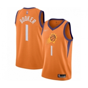 Men's Phoenix Suns #1 Devin Booker Authentic Orange Finished Basketball Jersey - Statement Edition