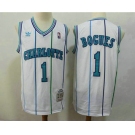 Men's Charlotte Hornets #1 Muggsy Bogues 1992-93 White Hardwood Classics Soul Swingman Throwback Jersey With Adidas