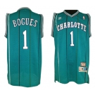 Men's  Charlotte Hornets #1 Muggsy Bogues Swingman Teal Stripe Retro Basketball Jersey