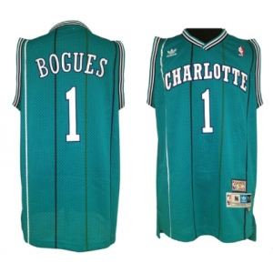 Men's  Charlotte Hornets #1 Muggsy Bogues Swingman Teal Stripe Retro Basketball Jersey