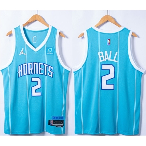 Men's Charlotte Hornets #2 LaMelo Ball Blue 75th Anniversary Stitched Jersey
