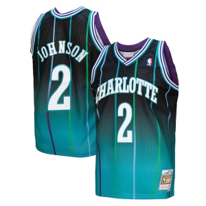 Men's Charlotte Hornets #2 Larry Johnson Teal Black Throwback Stitched Jersey