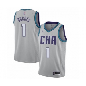 Men's Jordan Charlotte Hornets #1 Muggsy Bogues Authentic Gray Basketball Jersey - 2019-20 City Edition