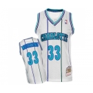 Men's Mitchell and Ness Charlotte Hornets #33 Alonzo Mourning Swingman White Throwback Basketball Jersey